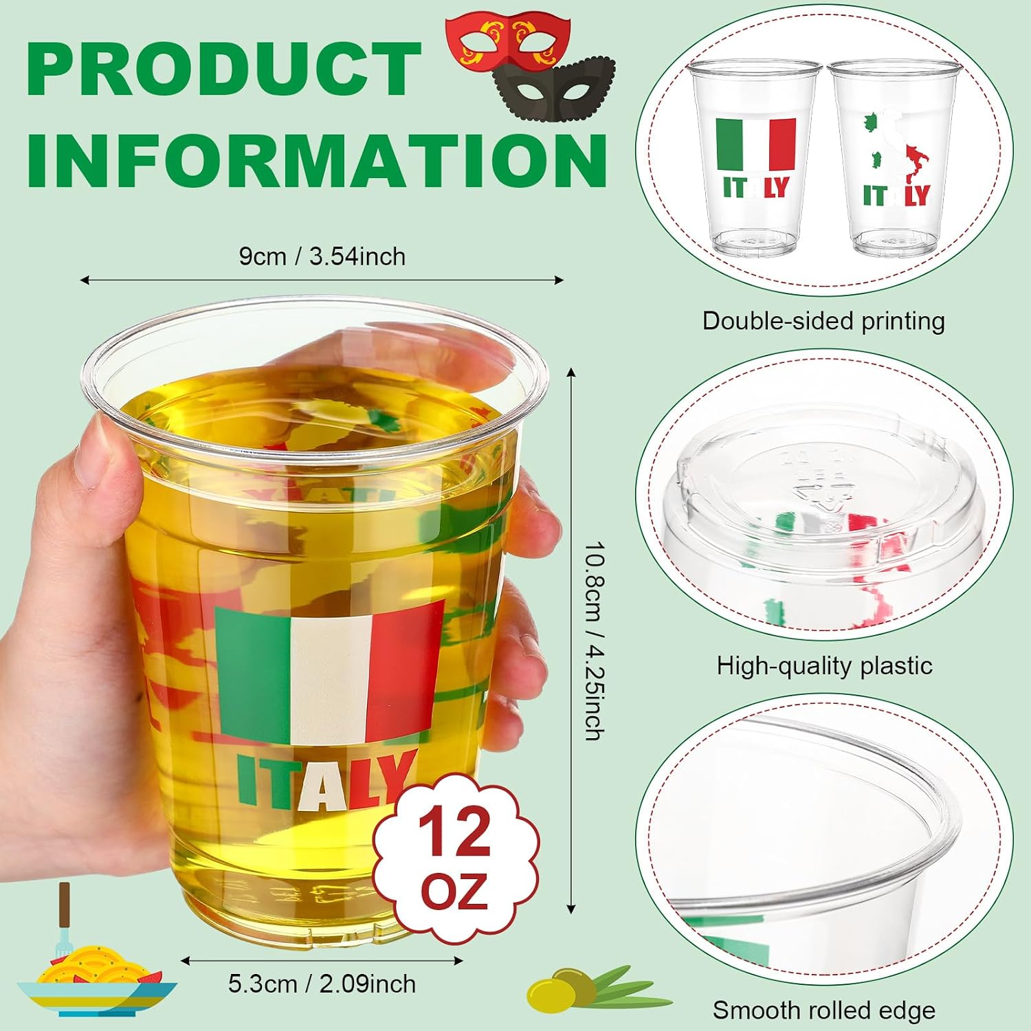 LemonRoad 50 Pcs 12 oz Italian Cups Bulk Italian Plastic Disposable Cups image 3