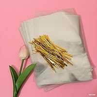 Vista 4 de Bolsa de celofán, 100 bolsas de golosinas de 6 x 10 pulgadas con lazos, bolsas de plástico transparente para embalaje, regalo, galletas, dulces