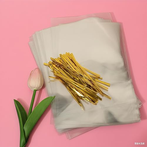 Miniatura 4 de Bolsa de celofán, 100 bolsas de golosinas de 6 x 10 pulgadas con lazos, bolsas de plástico transparente para embalaje, regalo, galletas, dulces,