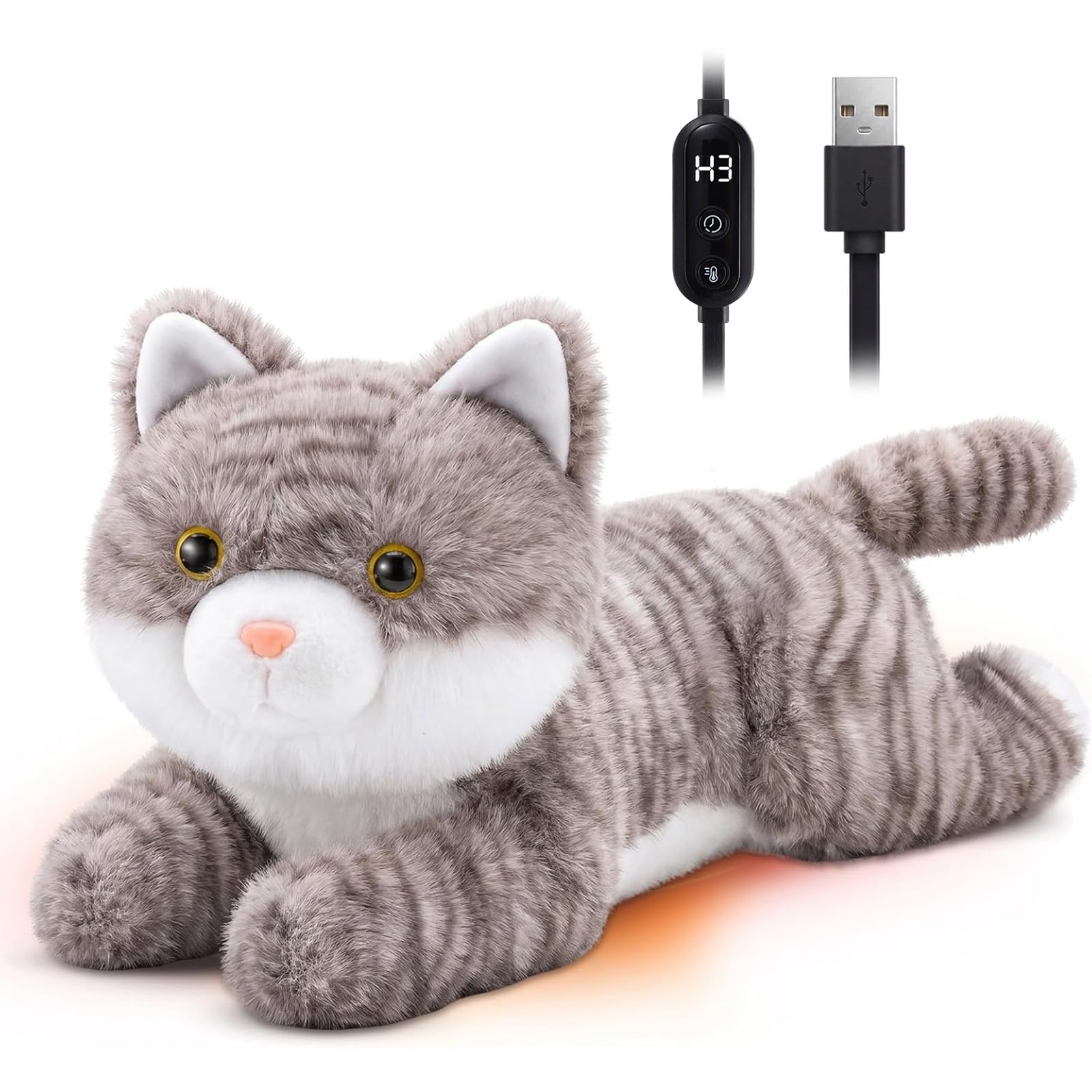 Cat Heating Pad for Period Cramps, USB Power Heated Plush Stuffed Animals