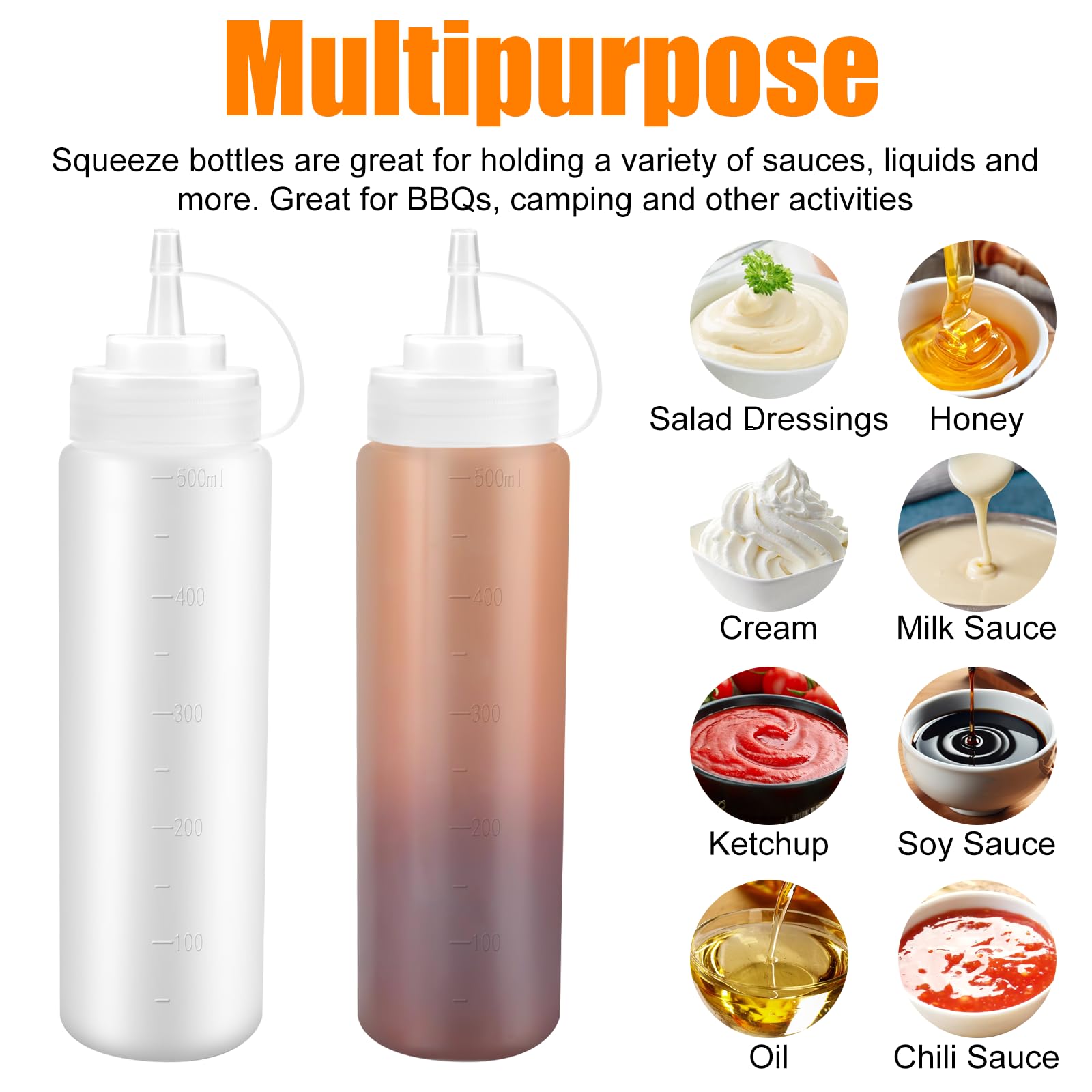 3 Piezas Biberon Cocina,500ml Transparente Condiment Squeeze Bottle,Botella de Salsa de Plástico con Tapa,Sin BPA,Dispensador de Botella para Salsa,Exprimir Condimento Botellas para Ketchup,Mostaza