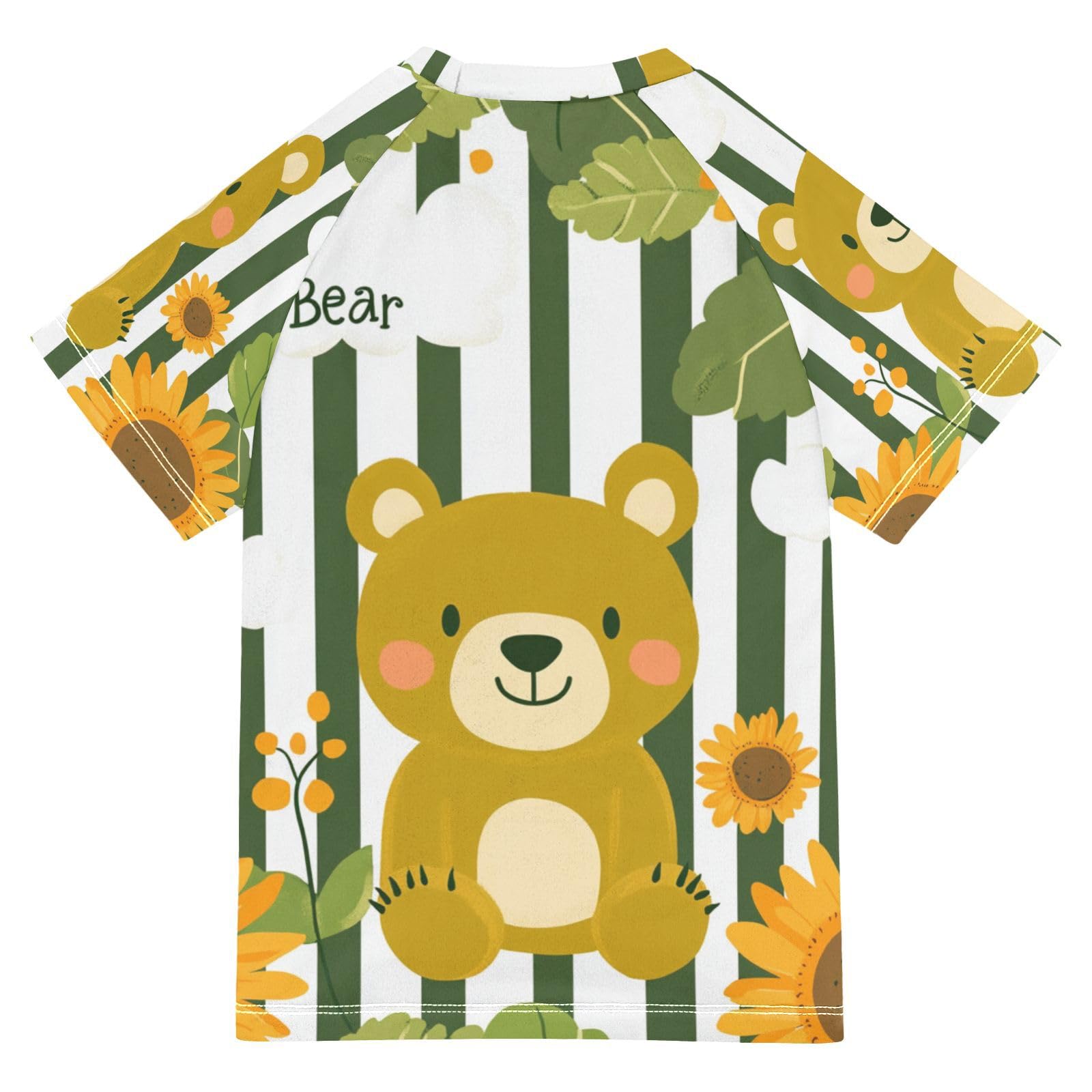 Jucciaco Boys Swing Shirts Bear Sunflower Green Flower Rashguard Short Sleeve Kids T-Shirts Sun UPF 50+