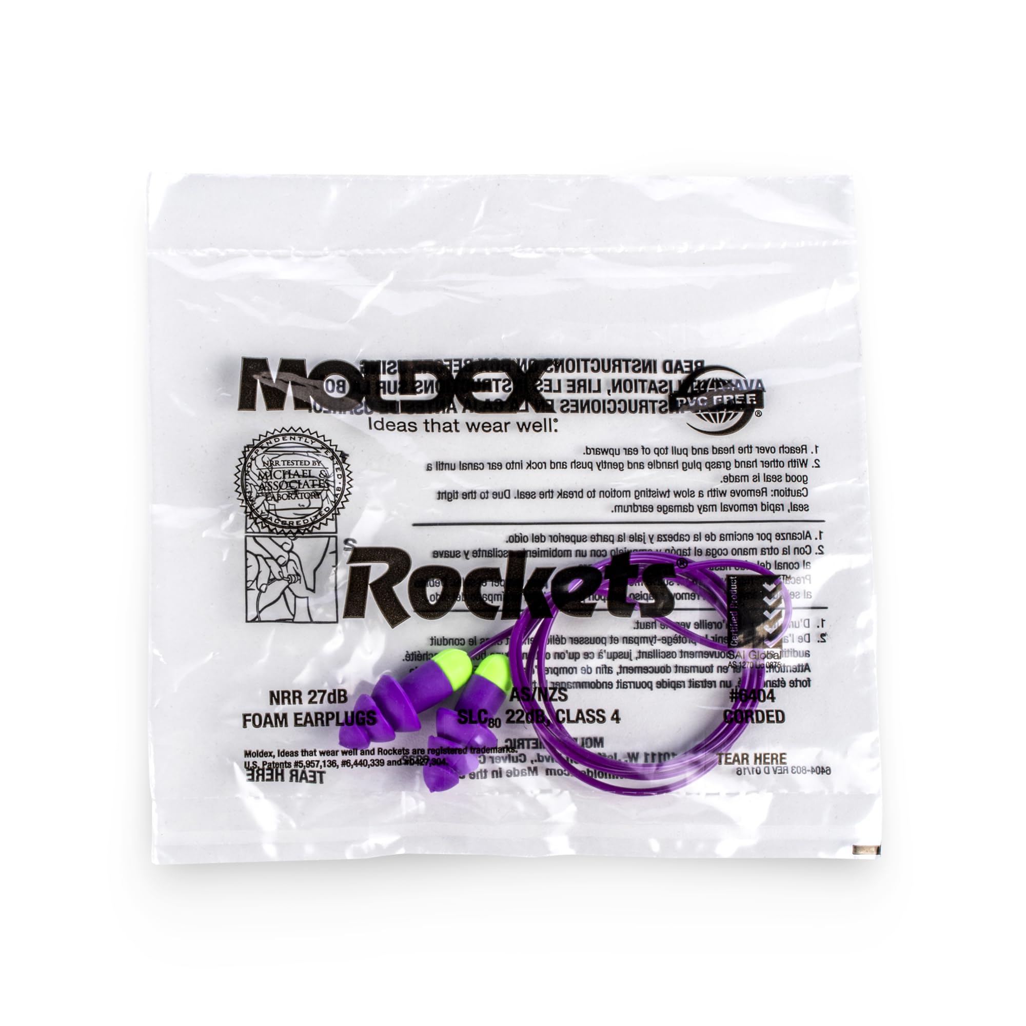 Moldex Rockets 6404 Bouchons d'oreille réutilisables avec fil NRR 27 dB