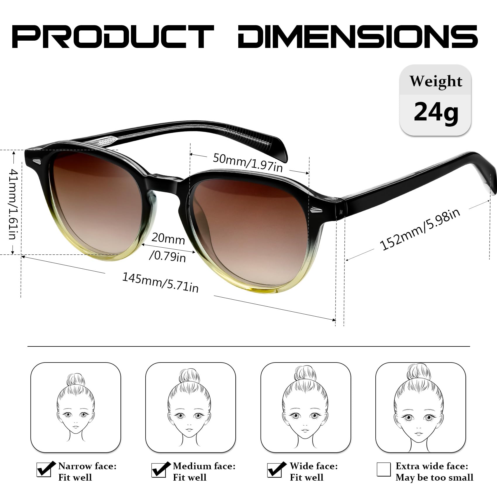 KANASTAL Lunettes de Soleil Femme Polarisées Rétro Lunette de Soleil Ronde Homme Vintage Léger Cadre TR90 avec Branches en Acétate Protection UV400
