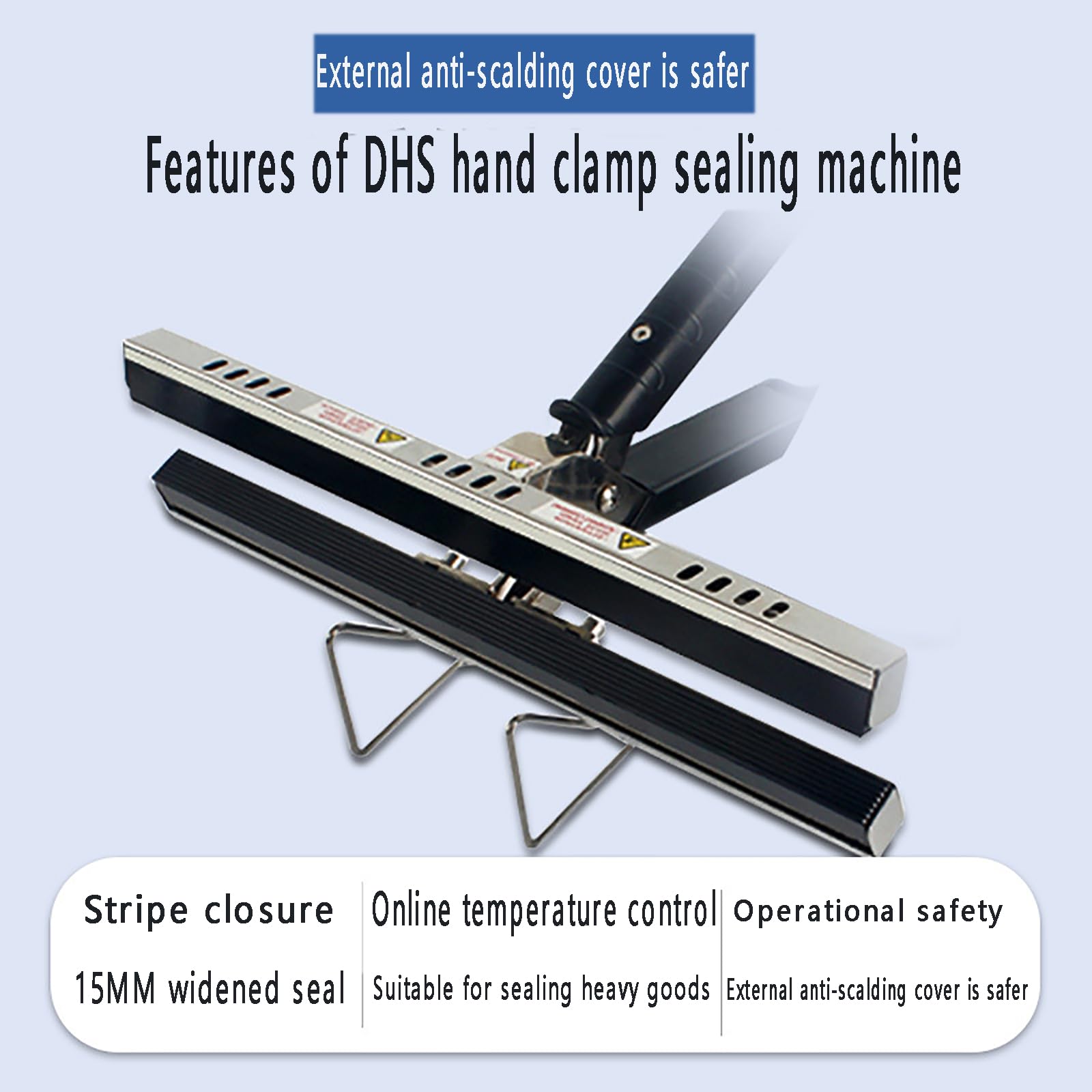 Sellador térmico portátil, sellador de crimpado de mano con tapón de fugas, longitud de sellado de 200 mm a 400 mm, temperatura de 0 a 300 °C, calefacción de doble cara para papel de aluminio y bolsas