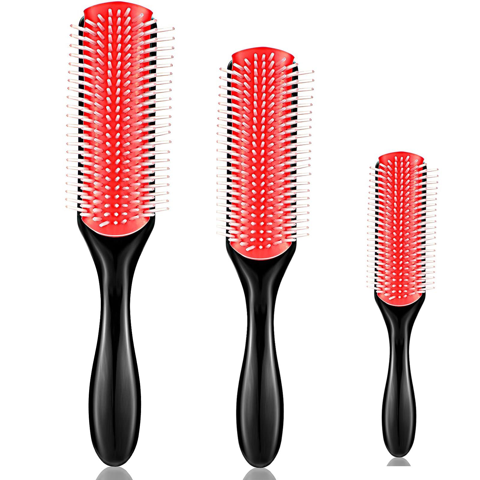 Patelai 3 Sizes 9-Row and 5-Row Cushion Nylon Hair Brush for Natural Curly Hair, Travel Detangling Brush Comb for Women Men Volumizing Shaping