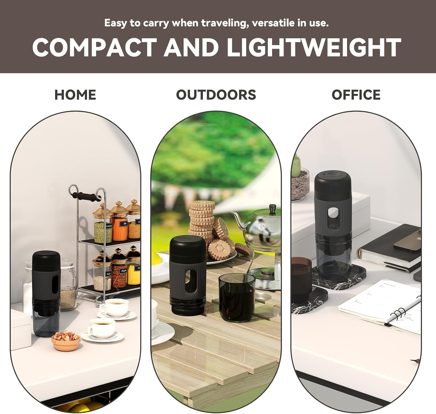 Portable Electric Coffee Maker (No Self-Heating, Requires Hot Water) – Compatible with K-Cup & Ground Coffee, 5oz Reservoir, Fast Extraction Single Serve Brewer for Camping, RV, Travel, Office – Black