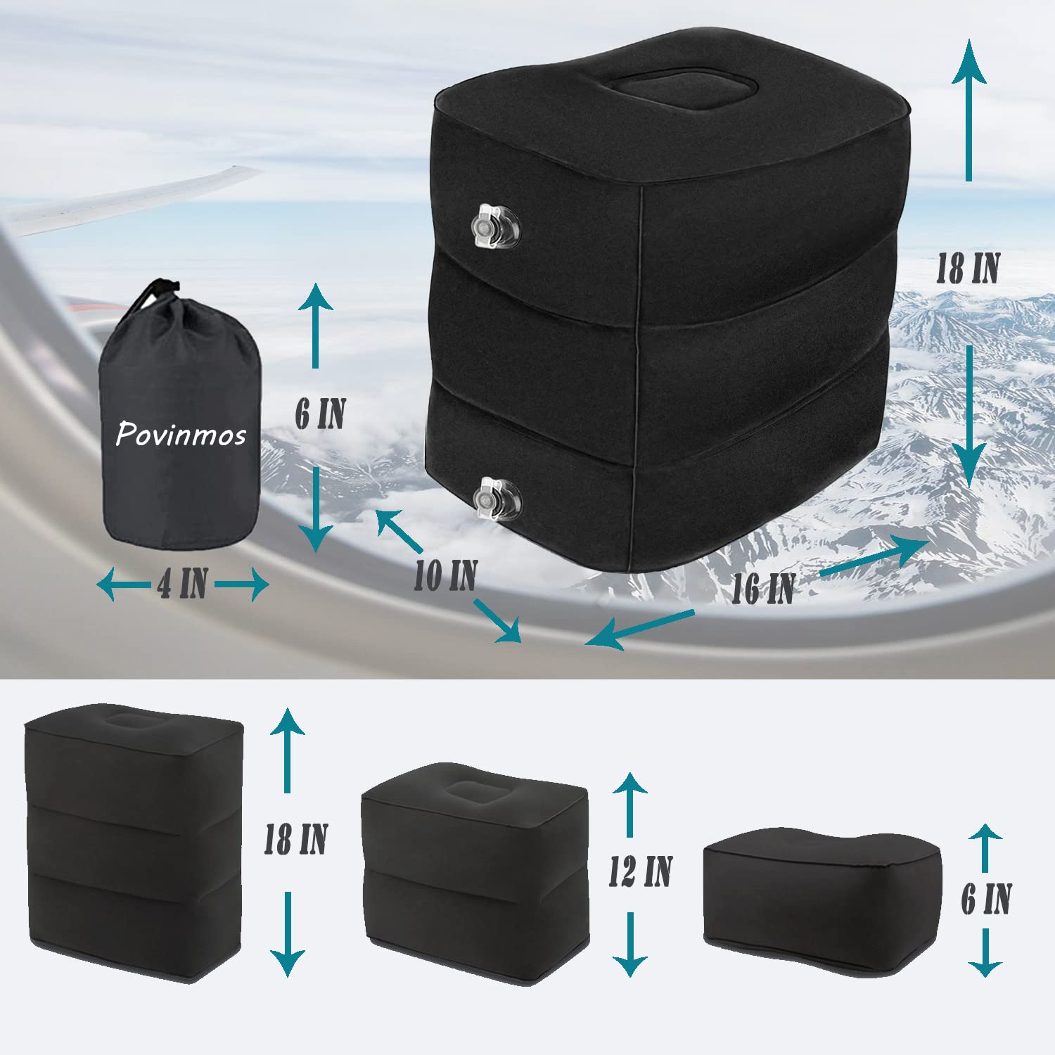 Almohada inflable para descanso de pies para viajes, niños y adultos, almohada de viaje en avión para niños, cama de niños, cojines de altura ajustable, para que los niños duerman mientras viajan, 4