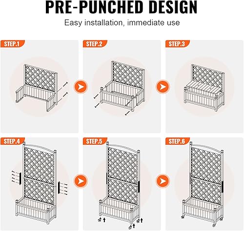 Miniatura 6 de VEVOR 2 macetas de madera con enrejado, 60 x 13 x 61.4 pulgadas, cama de jardín elevada para exteriores con agujeros de drenaje, maceta de enrejado