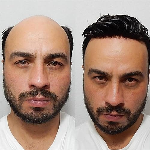 Miniatura 5 de Pelucas para hombre Toupee 0.002 in piel ultra fina base PU postizo 8 x 10 pulgadas, prótesis de cabello humano masculino #1 negro azabache densidad