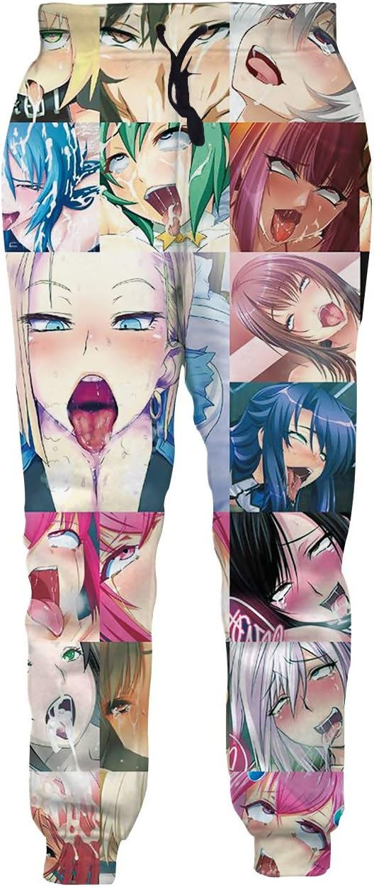Ahegao Sweatpants Mens Plus Size Otaku Anime Trousers Long Pants Work Out Gym Clothes Home Vacation Apparel XXL