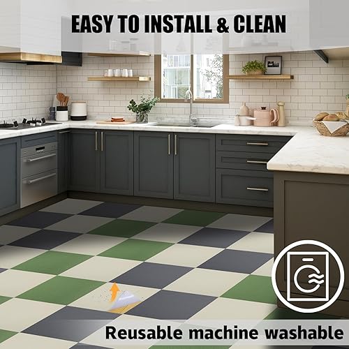 Miniatura 3 de ZOWZOW Azulejos autoadhesivos para alfombras, antideslizantes, para despegar y pegar, rompecabezas para piso, color verde, fácil de instalar, 10