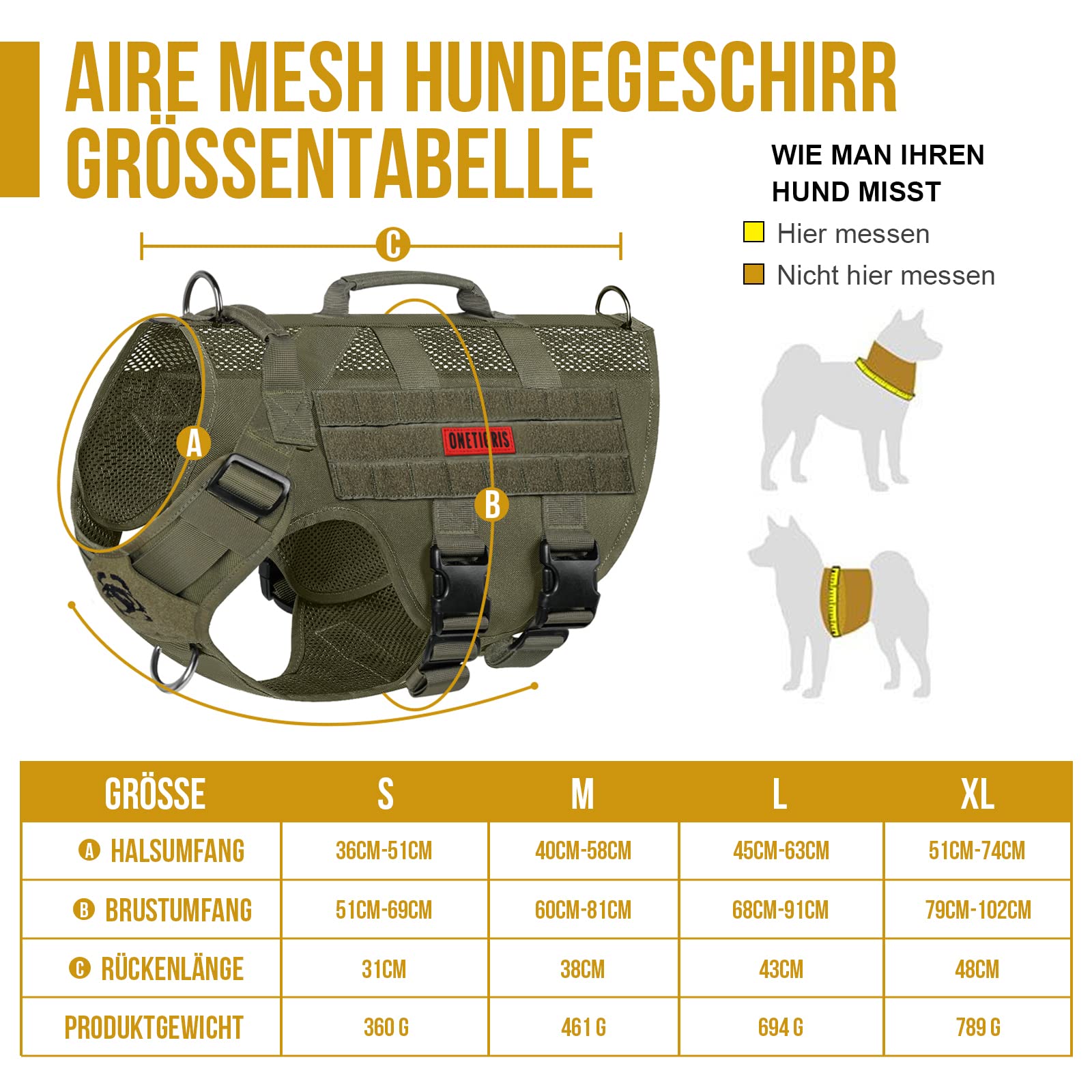 OneTigris Imbracatura No-Pull per Cani, AIRE MESH, Regolabile, Ultra Traspirante, per Grandi e Medie Dimensioni, Pettorina Con 2 Manici