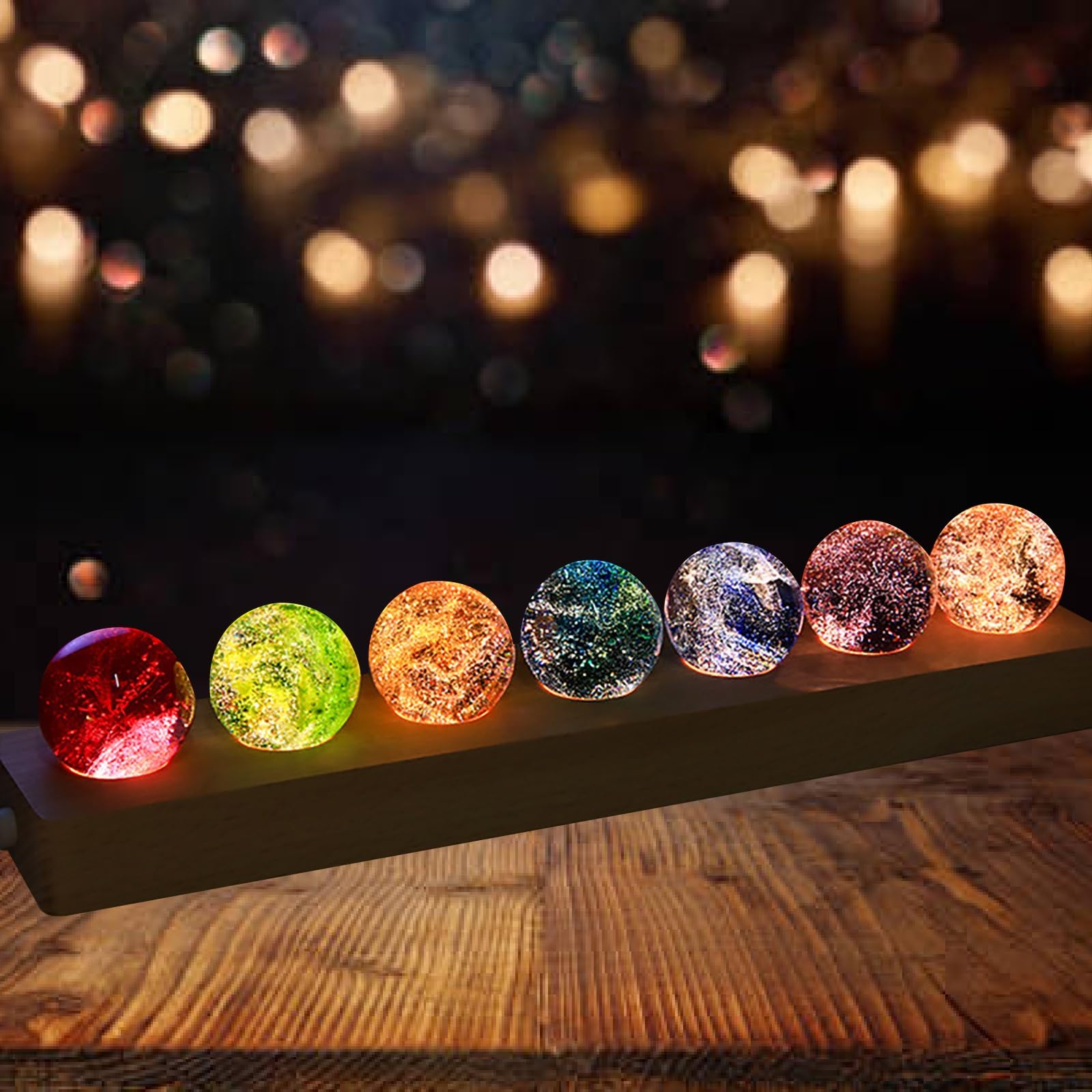 Bolas Decorativas LED de Colores, Bolas de Cristal de Colores del arcoíris, Cristales curativos con Carga USB, Estudio de Yoga y Regalos espirituales de energía Positiva.