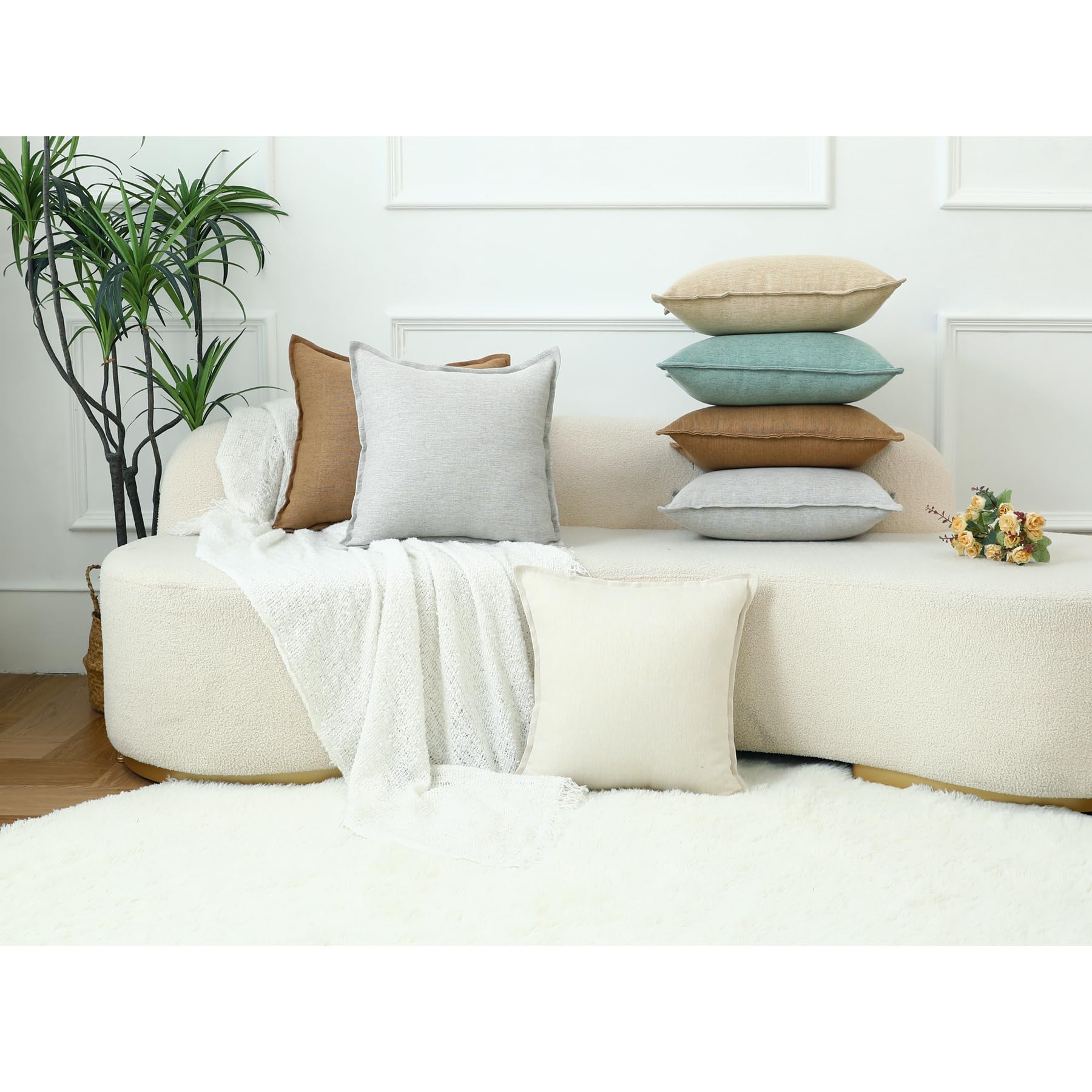LIGICKY Set of 2 Sage Green Linen Lumbar Cushion Covers 12x20 Inch Decorative Rectangle Throw Pillow Covers for Living Room Couch Bed Sofa Rustic Farmhouse Boho Home Decor - Image 4