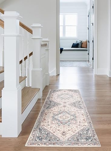 Miniatura 8 de Alfombra de pasillo para interiores, alfombra de pasillo lavable con parte trasera de goma, 2 x 6 pies, suave lana sintética, envejecida, alfombra