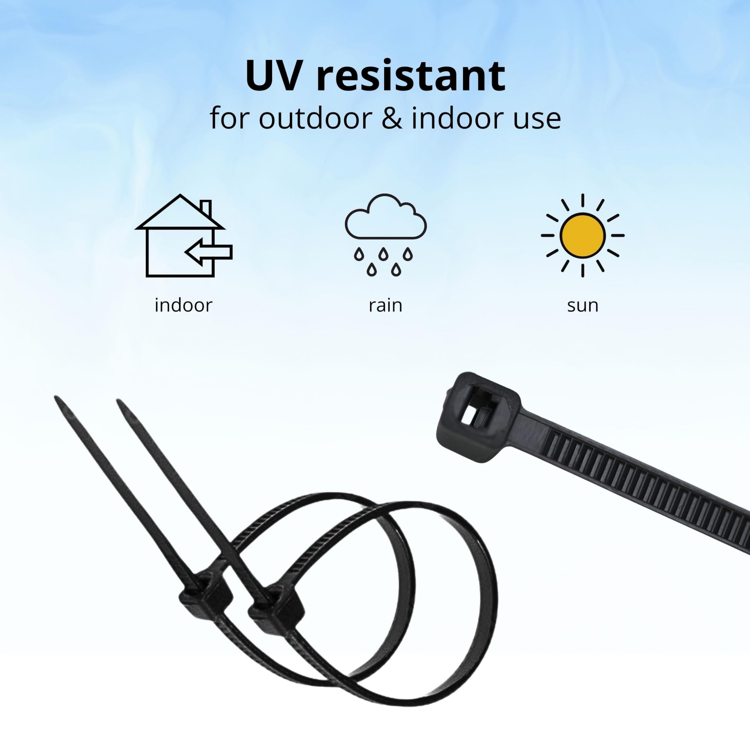 IDEA HOME Zestaw opasek kablowych, 200 sztuk, czarne, 100/150/200/300 mm, odporne na promieniowanie UV, odporne na wysokie temperatury, z tworzywa sztucznego