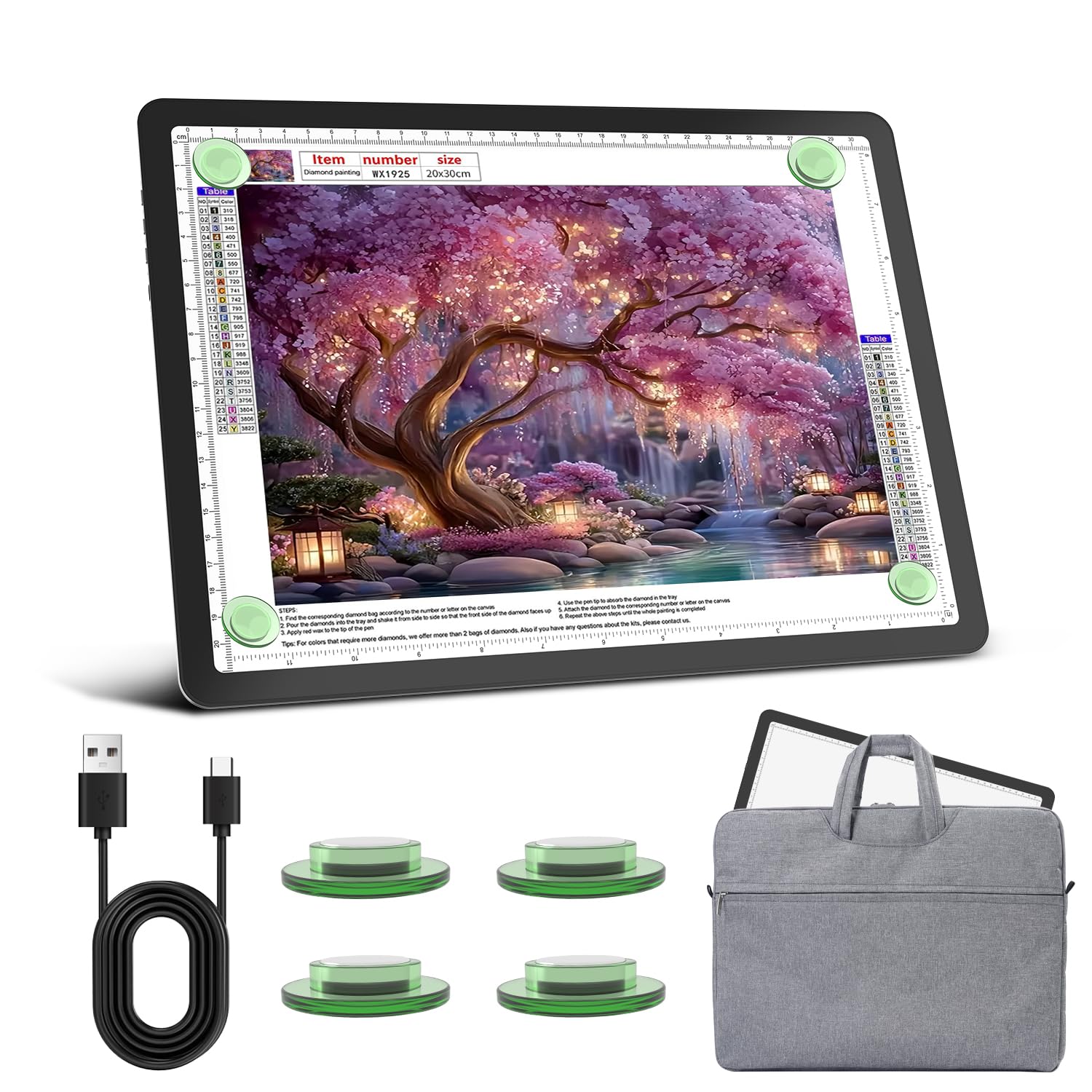 Leuchttisch A4 mit Tasche, 5600 Lux Sehr Hell LED Lightpad mit Seitliche Tasten, Magnetischer Clip, 6 Stufige Dimmung 3 Farbtemperatur Light Pad Lichtpad für Diamond Painting, Zeichnen Skizzieren