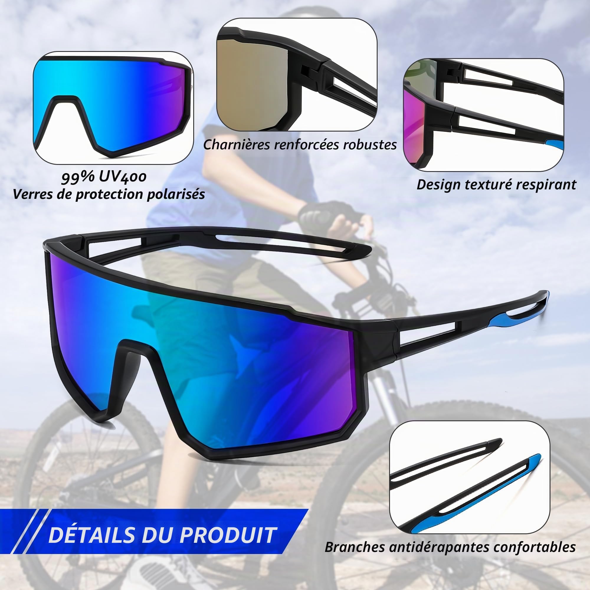 FEISEDY Lunettes de Sport Enfant 6-15 Ans Lunettes de Vélo Polarisées Lunettes de Soleil Sport Protection UV400 pour Garçons Filles B4163