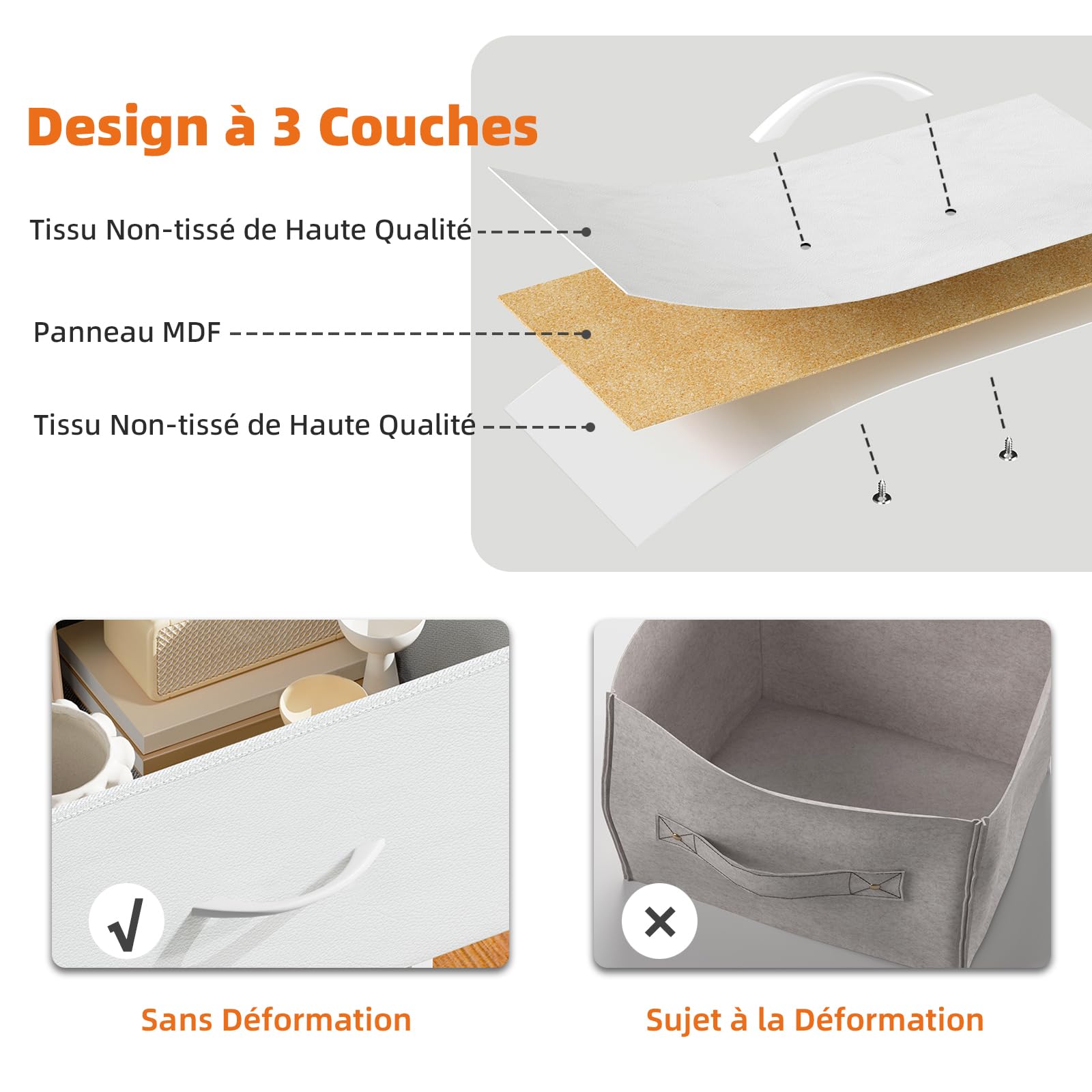 Somdot Commode Chambre, Commode en Tissu avec Cadre en Acier, Meuble de Rangement pour Salon Couloir Entrée, 30P x 100L x 55H (5 Tiroirs), Blanc