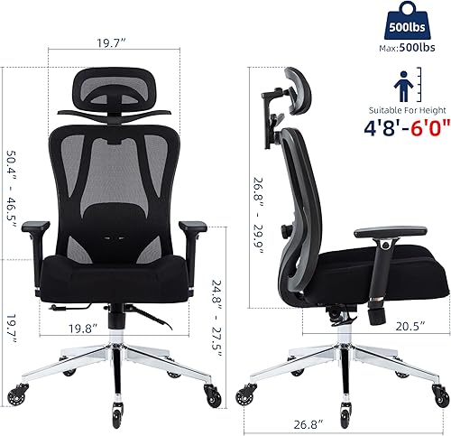 Miniatura 3 de Silla de oficina de 500 libras, silla de escritorio ergonómica de malla para personas pesadas, silla de oficina resistente con cojín de asiento