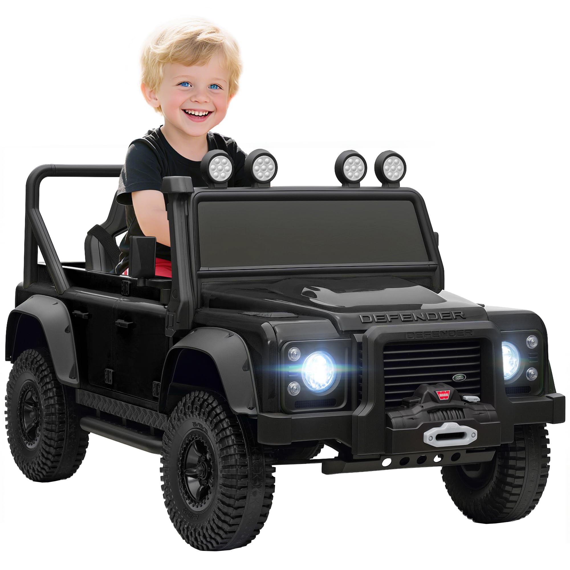 Qaba Land Rover 110SVX Licensed Electric Car for Kids, 12V Battery Powered Kids Ride On Car with Remote Control, Dual Motors, Spring Suspension, LED