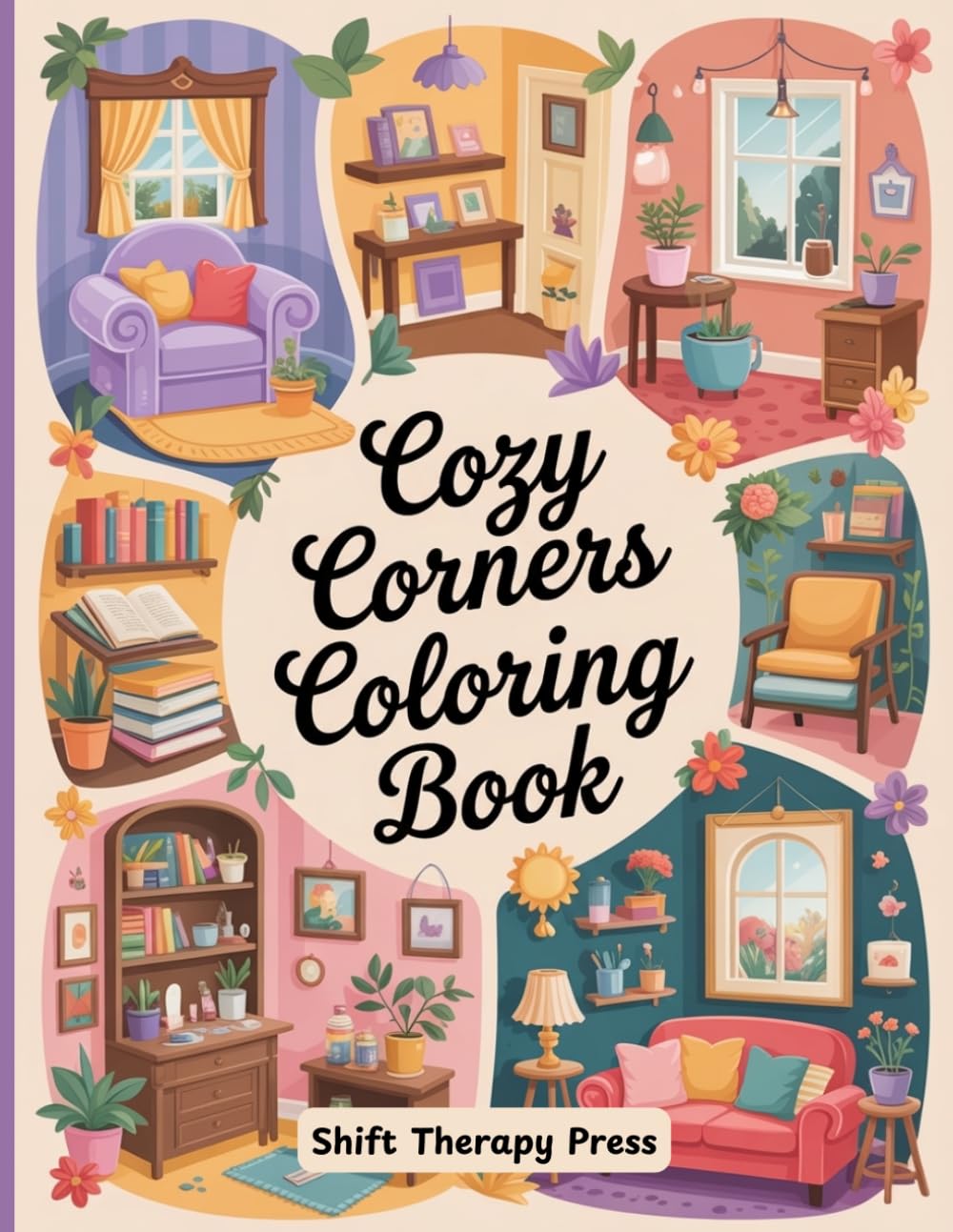 Cozy Corners Coloring Book for Adults and Teens: 50 Relaxing Hygge Interior Scenes for Stress Relief, Calm, and Mindful Creativity