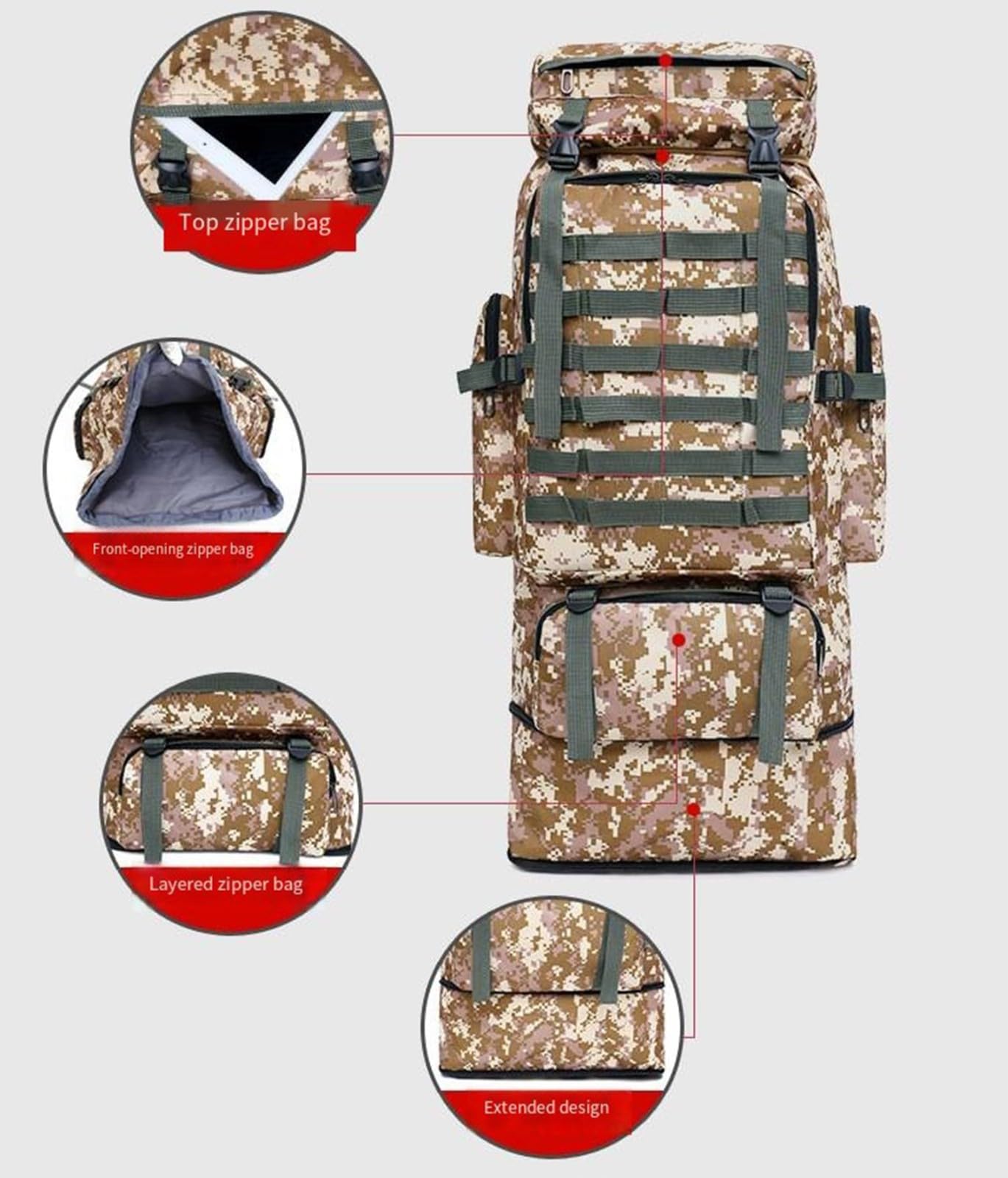 Zaino Tattico Militare Resistente Da 100 Litri Di Campeggio Zaino Da Viaggio Per Sport All'aria Aperta Di Grande Capacità Per Caccia Viaggi Di Lavoro Arrampicata Pesca Alpinismo,Escursionismo E