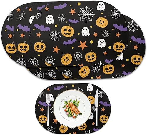 Miniatura 46 de Pumpkin Placemats Set of 4 Ghost Non Slip Washable Heat Resistant Place Mats 12x18 Inch Round Tablemats for Dining Kitchen Party Daily Table Decor