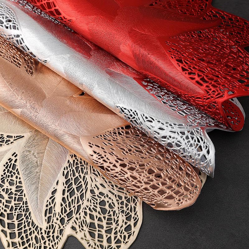 Image of 4 Pack Western-Style Flower Placemat Dining Table Decorative PVC Heat-Resistant Table Mat Plastic Table Mats for Table Decor Festive Season (Gold, Silver, Red, Rose Gold Colors)