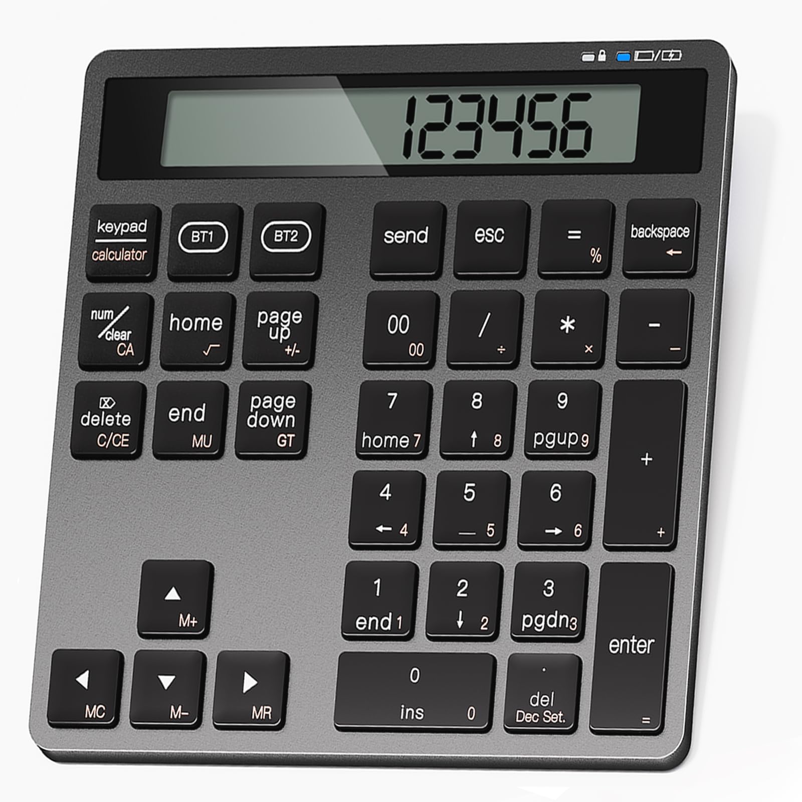 Photo 1 of Awelbuy Rechargeable Wireless Number Pad for Laptop, Dual Bluetooth Number Keypad with Calculator Display, 34-Key Numeric Keypad for Windows, Mac, PC, Tablet