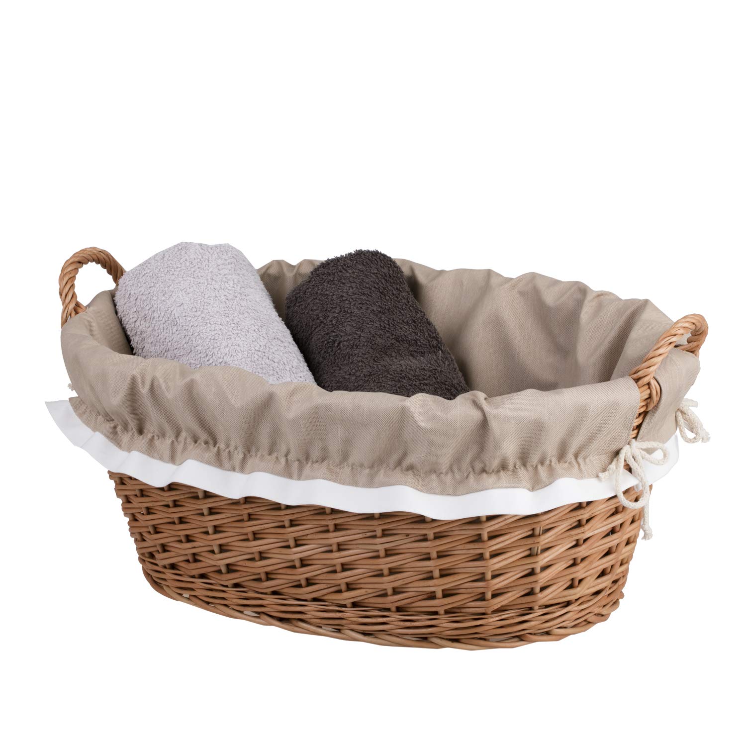 e-wicker24 Owalna miska wiklinowa w naturalnym kolorze, kosz na pranie z wikliny, miska wiklinowa w kolorze naturalnym, kosz wiklinowy w kształcie wanny (beżowy)