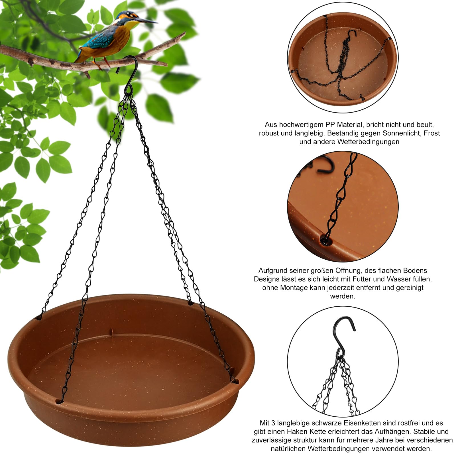 Vogelfutterstation Mit 3 Haken & 2 Schalen – Freistehende Futtersäule Für Gartenvögel