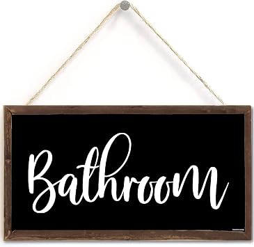 Bathroom Sign in Black 6 inch by 12 inch Hanging Wall Art,Cool Decorative Wood Sign Home or Office Bathroom Door Decor US-G091