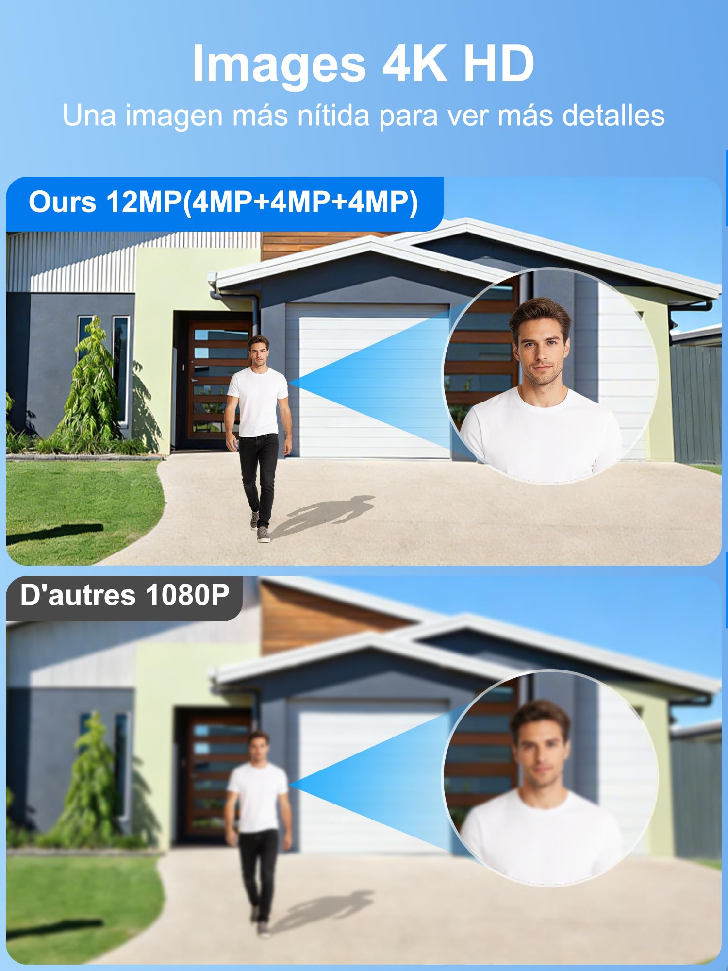 4K Caméra Surveillance WiFi Extérieure à triple objectif,2.4/5G WIFI,360° PTZ Camera Solaire,12MP Détection Humaine,avec Batterie,Suivi Automatique,Vision Nocturne Couleur,Étanche,Audio Bidirectionnel