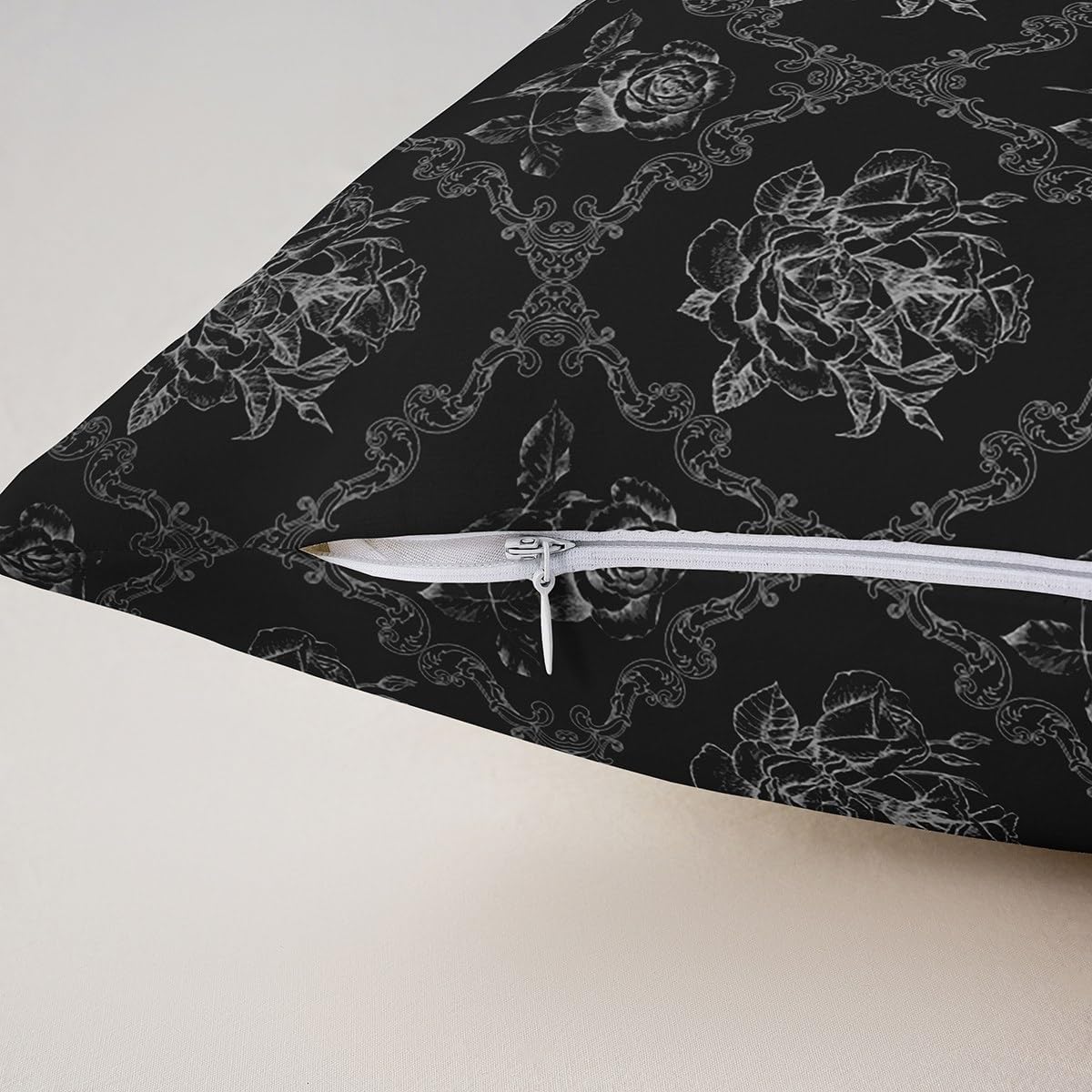 Feelyou Adults Gothic Throw Pillow Covers 24"x24" Set of 2 Soft Vintage Rose Decorative Throw Pillowcase Black White Damask Pillow Cases Cushion Covers Luxury Floral Flower Cushion Cases