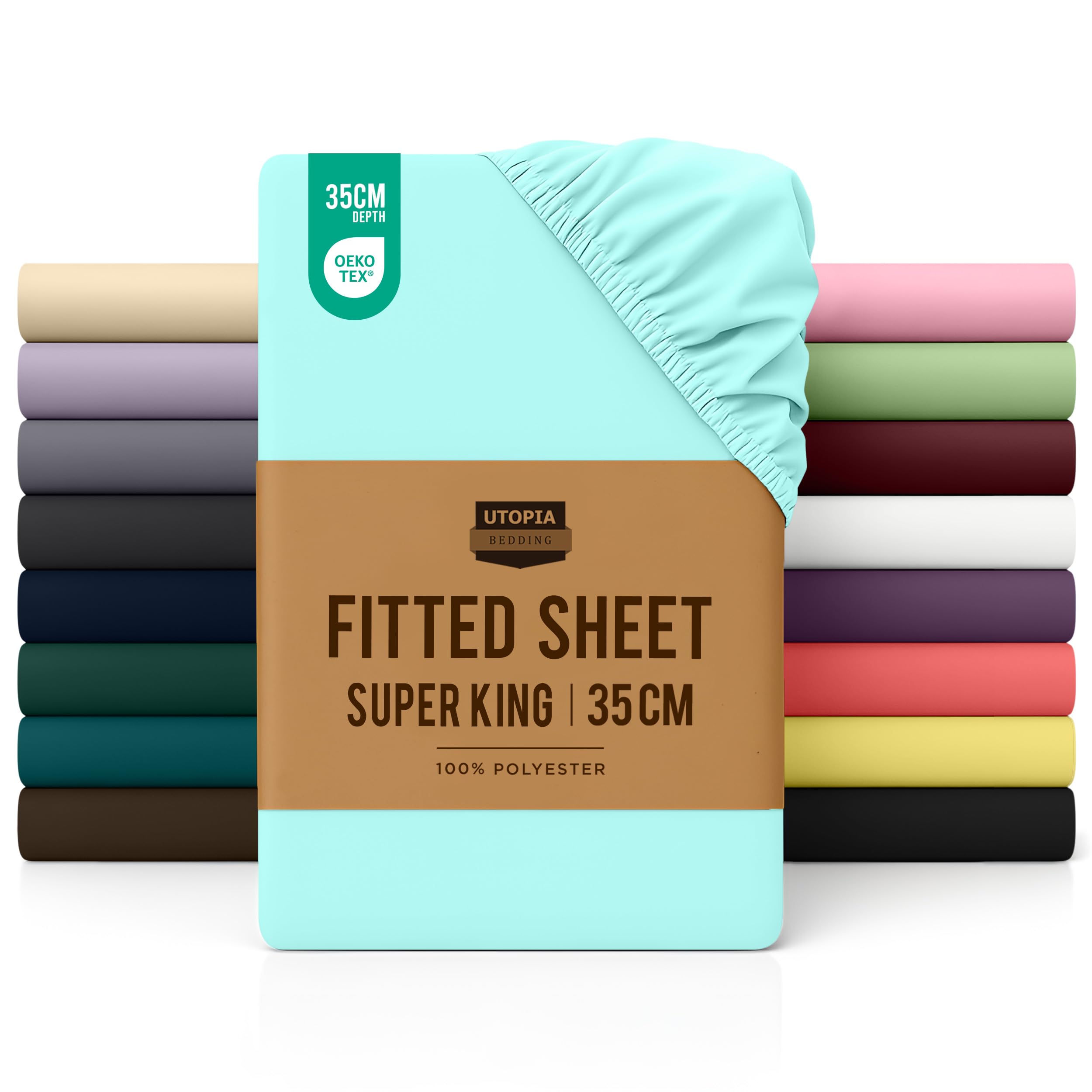 Utopia Bedding Fitted Sheet Super King, Spa Blue - Deep Pocket 14 inch (35 cm) - Easy Care - OEKO-TEX Certified - Soft Brushed Microfibre Fabric - Shrinkage and Fade Resistant - Bottom Sheet