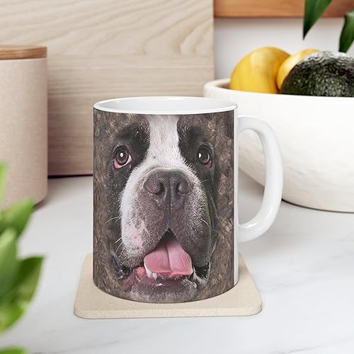 Miniatura 7 de Lovesout Funny Gifts - Taza de café de cerámica blanca con diseño de perro matón americano a rayas, 11 onzas