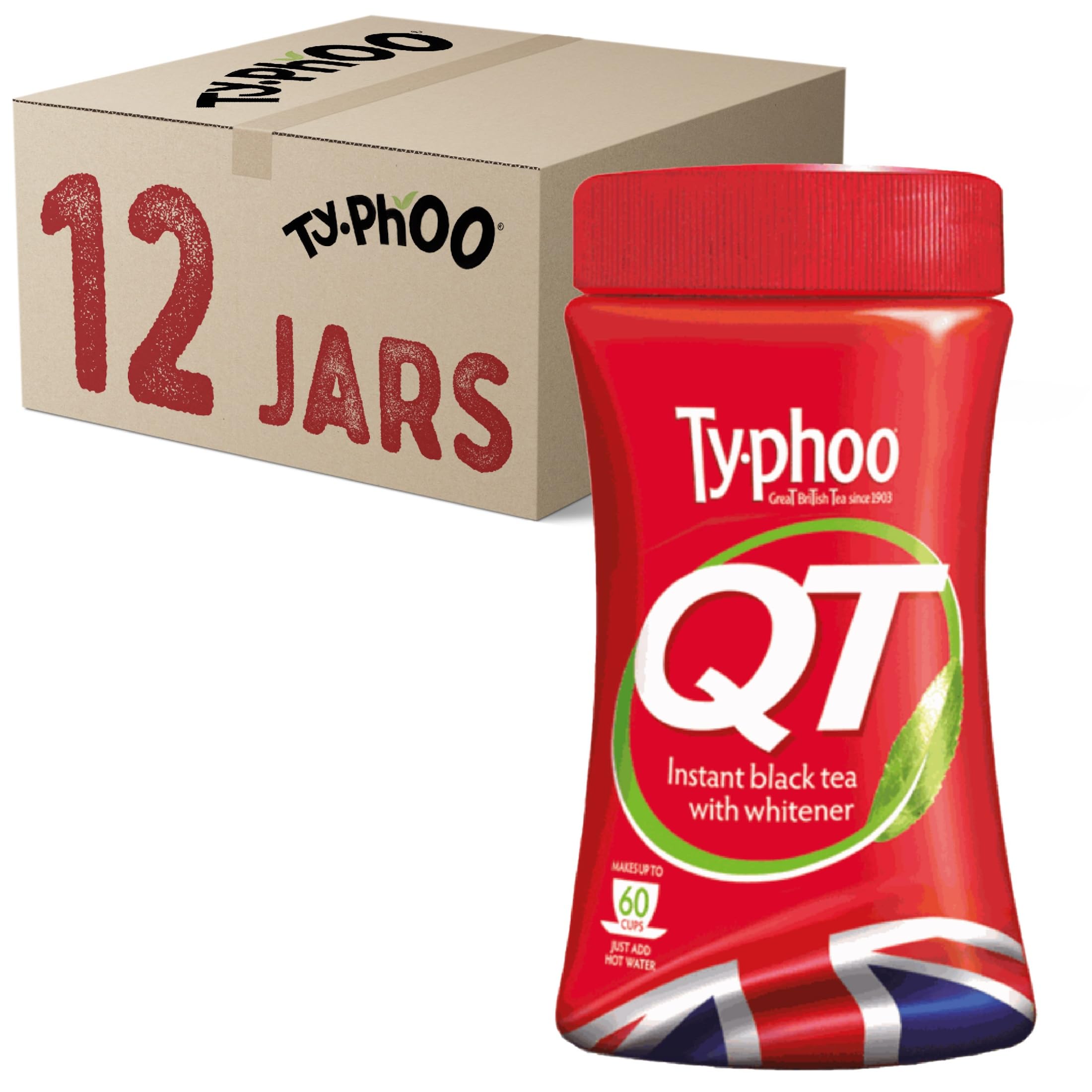 Typhoo QT • Instant One Cup Tea with Whitener • 12 x 125g Tub • Makes Up to 60 Cups of Instant Tea • Creamy, Sweet & Convenient • Just Add Hot Water • No Teabags or Milk Needed