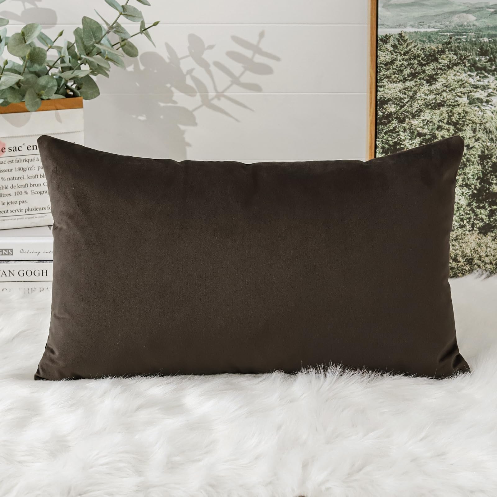 Artscope Luxury Velvet Cushion Covers Decorative Rectangle Pillowcases Soft Solid Cushion Cases for Couch Sofa Bedroom Car Decor 40x60cm Chocolate Brown - Image 3