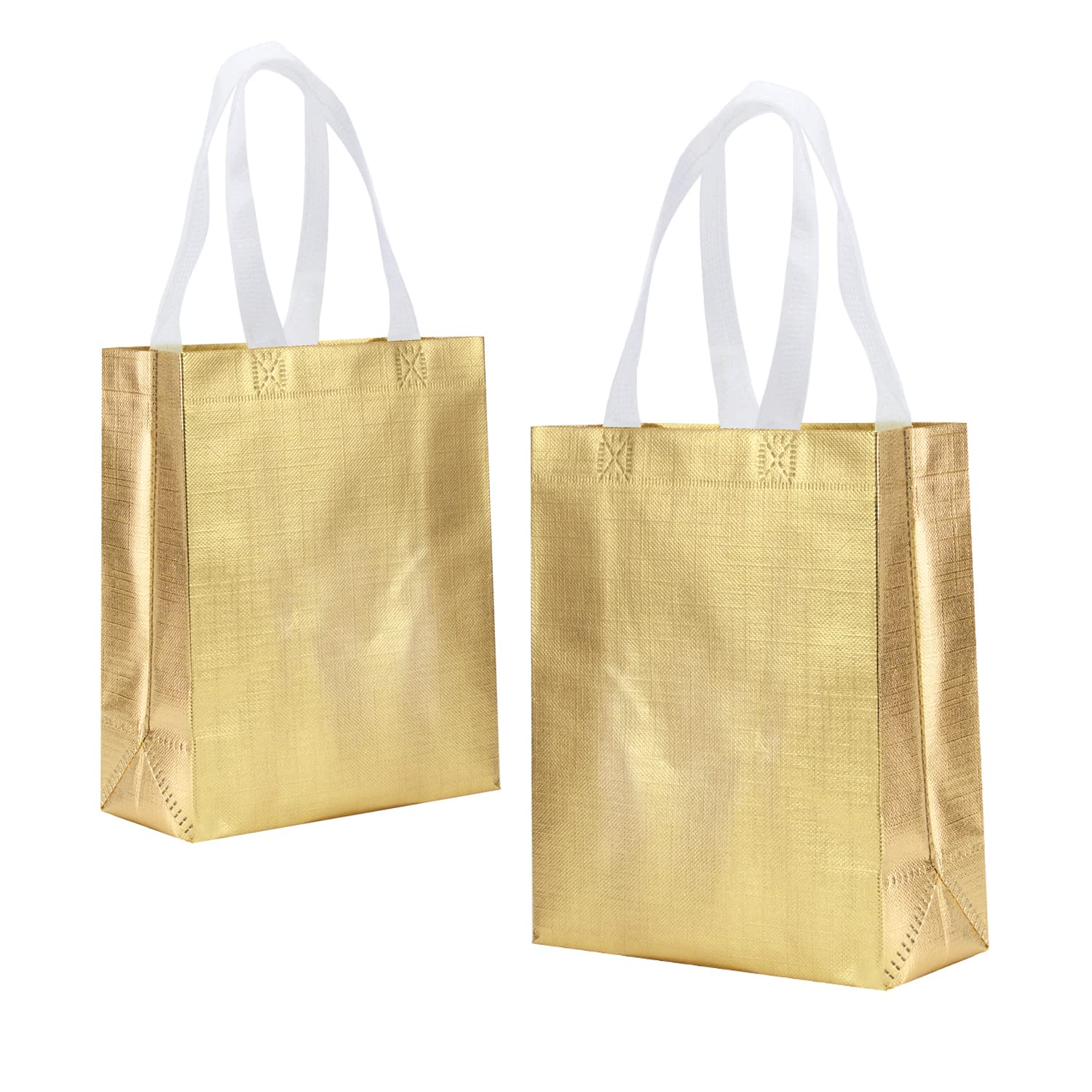GANKEIC 8" X 4" X 10" Reusable Gold Gift Bags With Handles for Birthday Christmas Party Favor Gift Bag Pack of 12