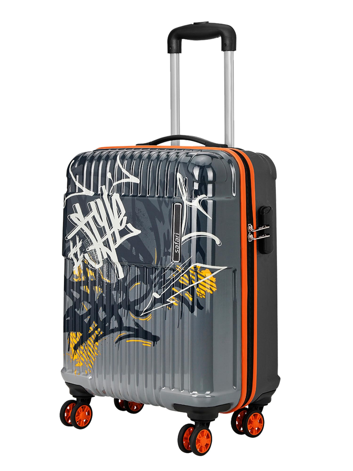 Scrib Cabin 8 Wheels 55cm Carry on Trolley Bag Hard Case Polycarbonate 360 Degree Wheeling System Luggage, Trolley Bags for Travel, Suitcase for Travel, Grey Printed-image-45