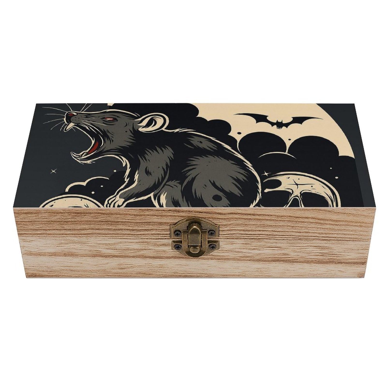 HLBSDM Moonlit Rat on Skull Wooden Storage Vintage Keepsake Decorative Boxs