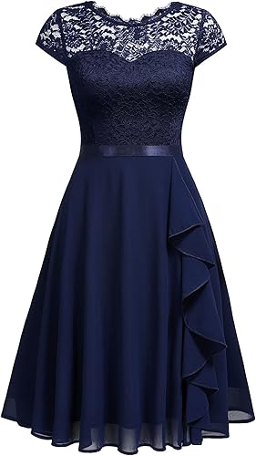 Miniatura 5 de MISSMAY Vestido de fiesta formal con volantes de gasa en contraste de encaje vintage para mujer