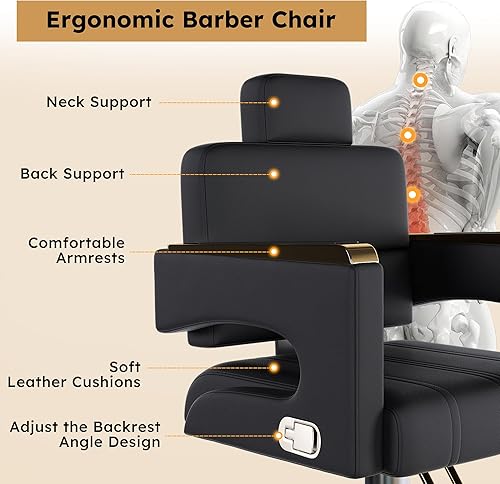 Miniatura 19 de Silla de peluquería reclinable para estilista, bomba hidráulica de alta resistencia, altura del asiento de 41-46 pulgadas, rotación de 360°, silla
