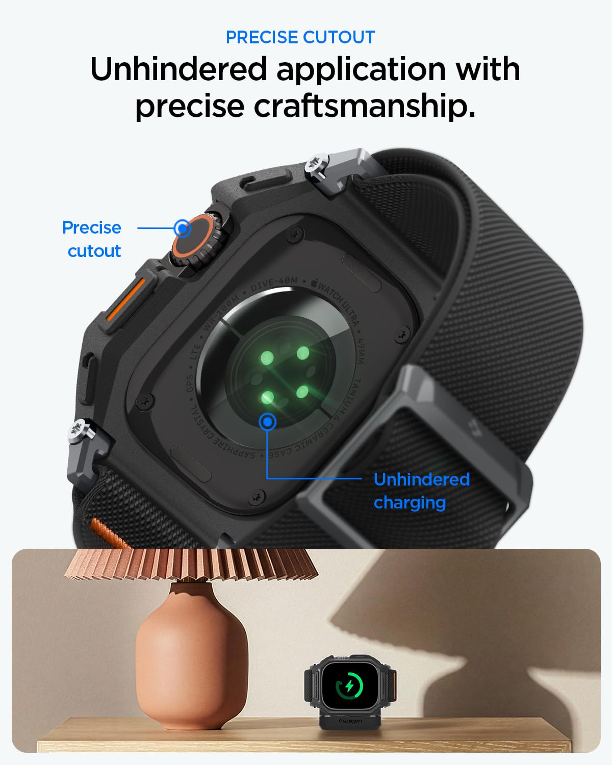 Spigen Lite Fit Pro Hülle mit Armband und gehärtetem Glas Displayschutz kompatibel mit Apple Watch Ultra 3/2/1 49mm - Matt Schwarz