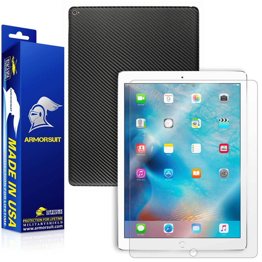 ArmorSuit MilitaryShield Black Carbon Fiber Skin Wrap Film + HD Clear Screen Protector for Apple iPad Pro 12.9