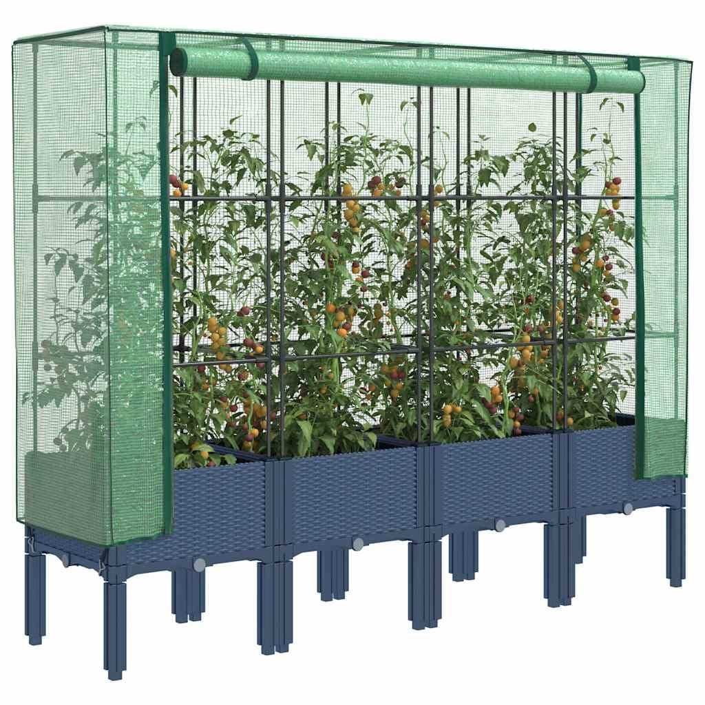 Jardinera con accesorio de invernadero en aspecto de ratán, 160 x 40 x 140 cm, resistente a la intemperie, para balcón, jardín, terraza, con accesorio impermeable, ideal para hierbas