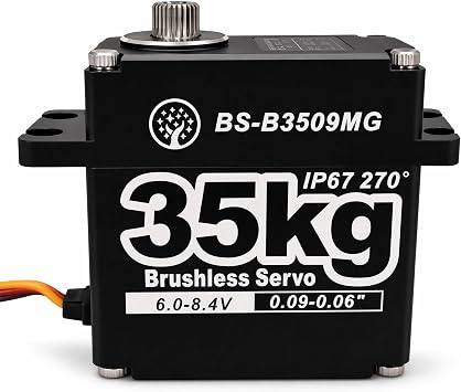 35KG Brushless Large Torque HV Full Metal Gear IP67 Waterproof Steering Digital Servo with 25T Servo Horn for RC Car Robot Boat Truck Robot Parts BS-B3509MG-270 Degree