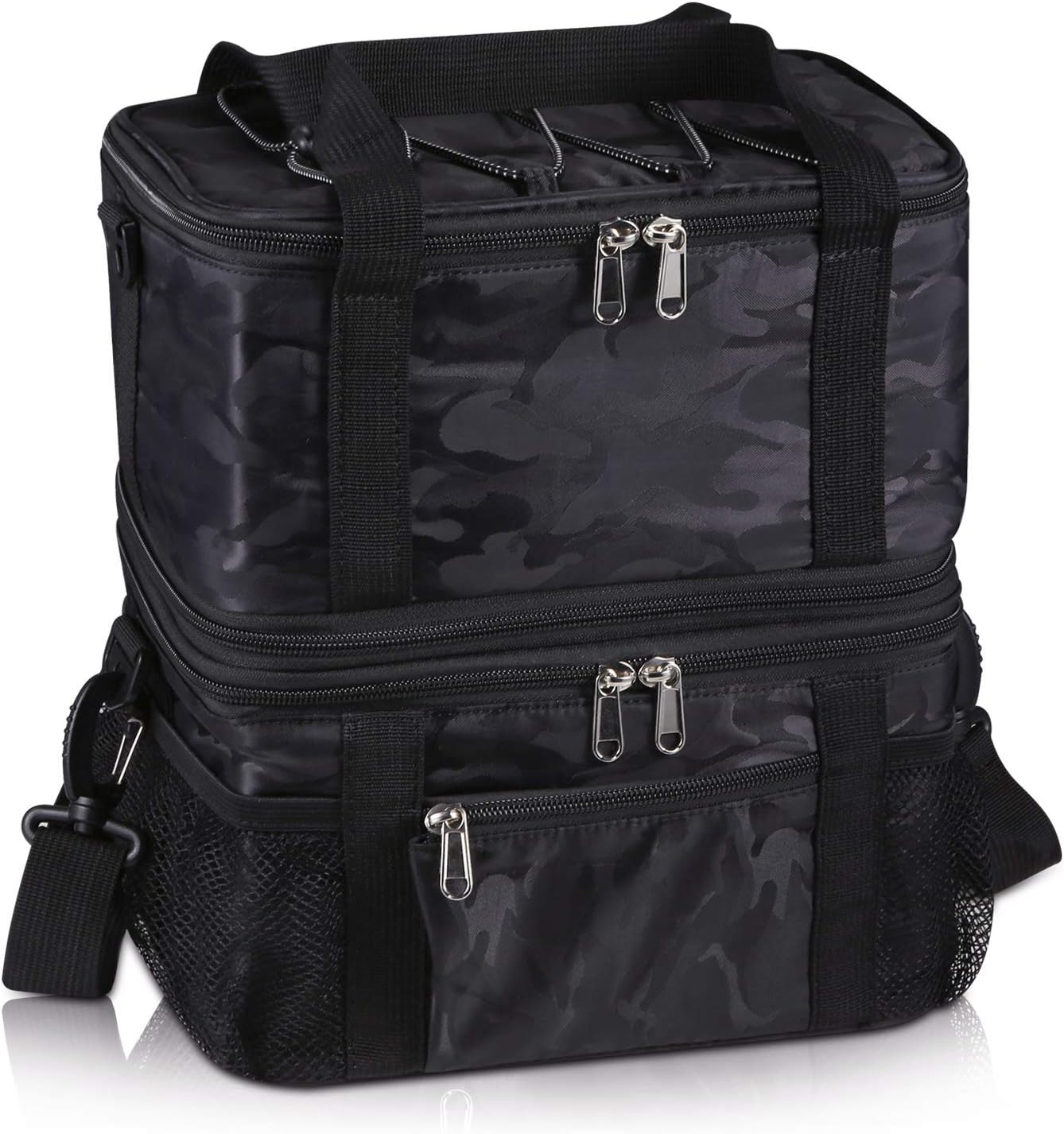 BERTASCHE Insulated Lunch Bag for Men Women, Portable Leakproof Cooler Bag with Dual Compartments, Shoulder Strap for Work, School, Outdoor, Travel, Camping-Black (Large in 14L)